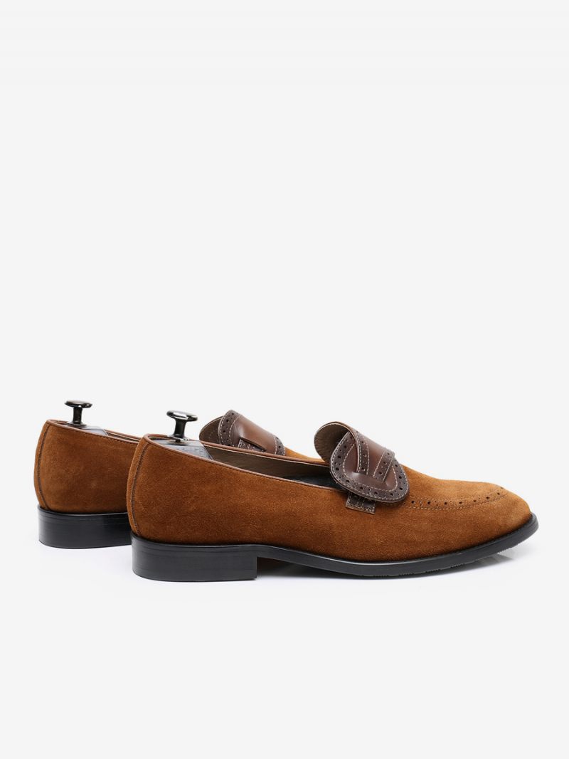 Miesten Lehmännahkaiset Slip-on Loafer Mokkanahkaiset Juhlakengät - Kahvinruskea