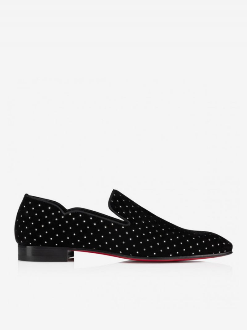 Miesten Loafer Hopea Strass Musta Pyöreä Toe Mokkanahka Wedding Prom Kengät - Musta