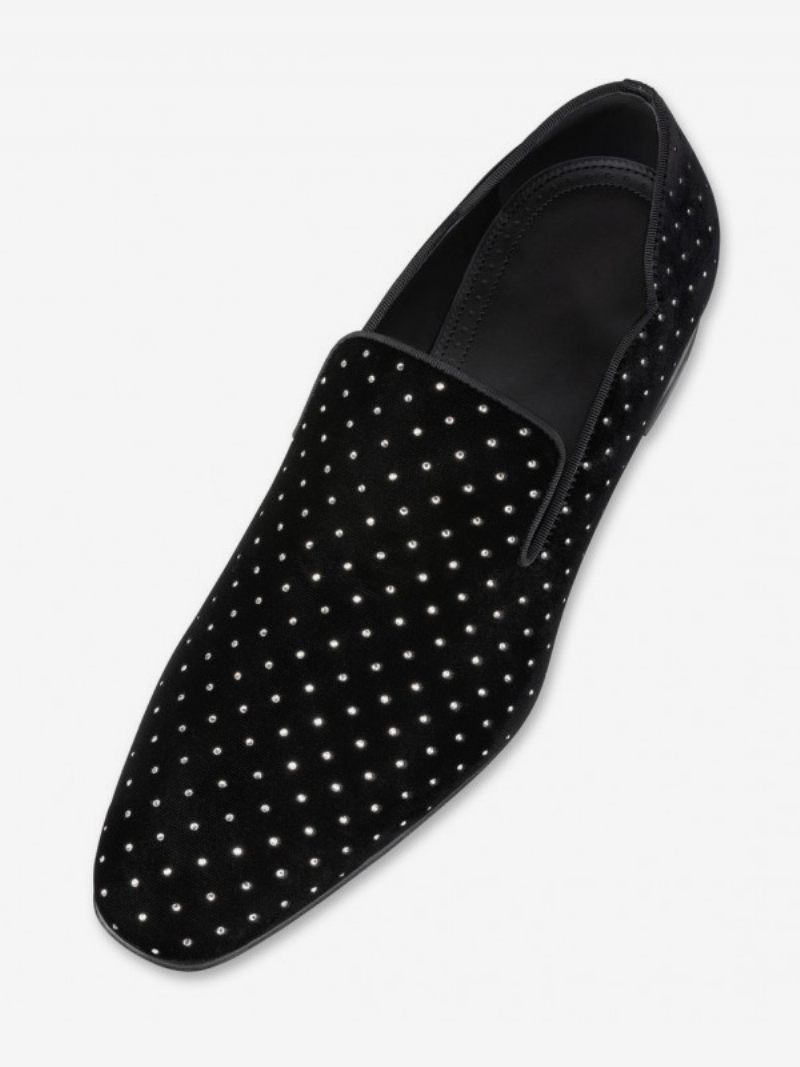 Miesten Loafer Hopea Strass Musta Pyöreä Toe Mokkanahka Wedding Prom Kengät - Musta