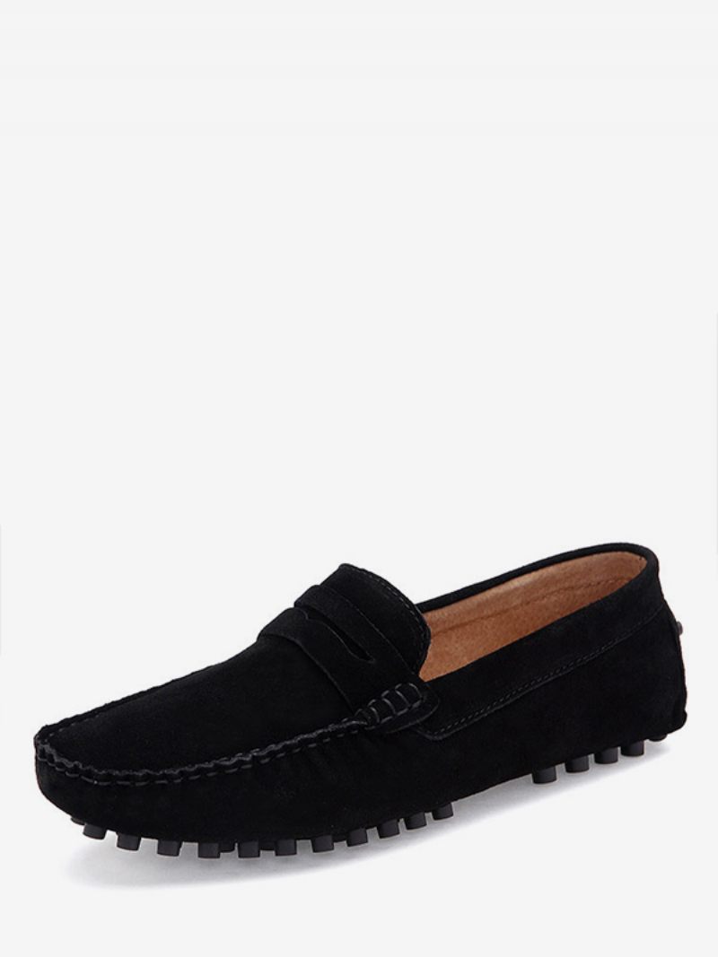 Miesten Loafer-kengät Slip-on Munkkihihna Pyöreäkärkinen Mokkanahka - Musta