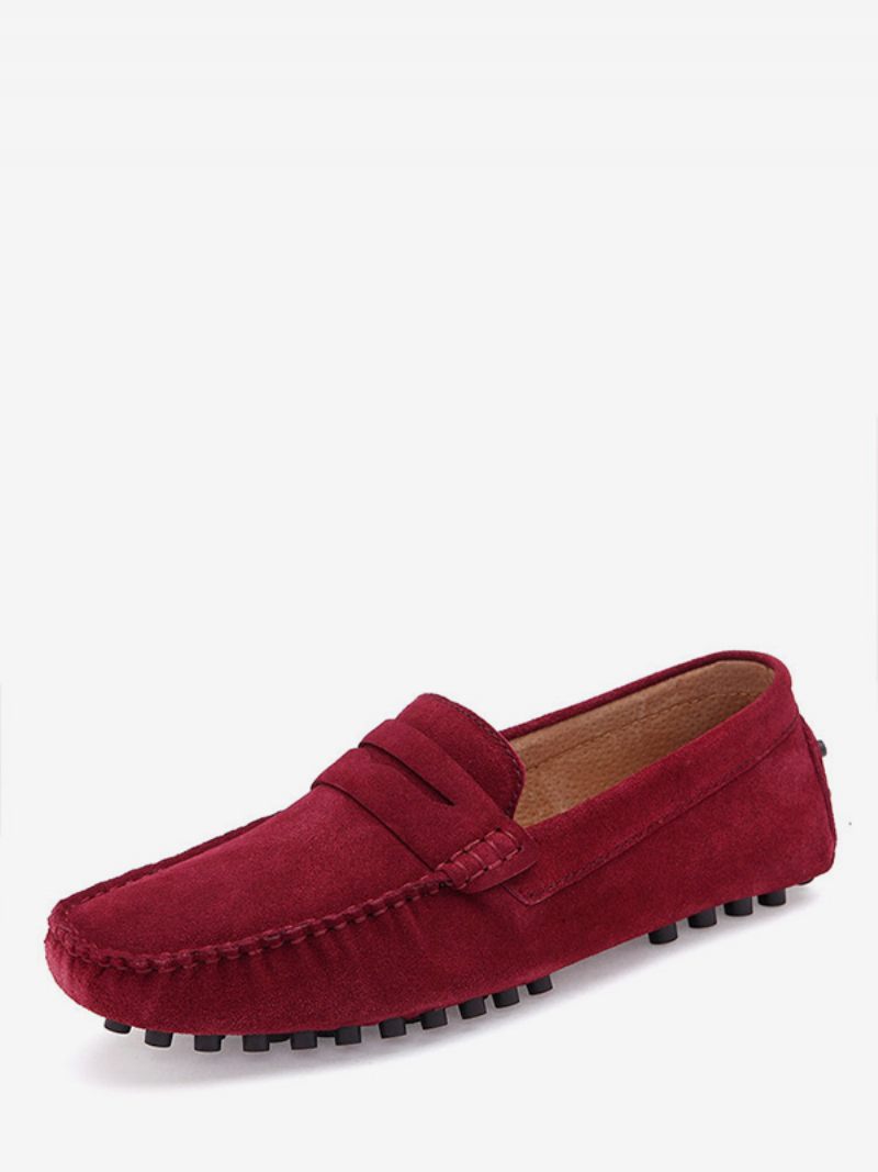 Miesten Loafer-kengät Slip-on Munkkihihna Pyöreäkärkinen Mokkanahka - Burgundinen