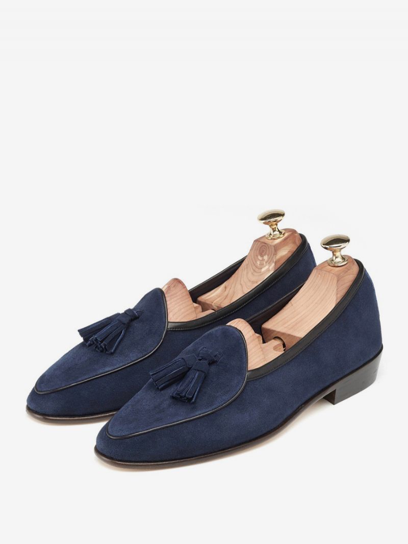 Miesten Loafer Lehmännahkainen Slip-on Tupsut Prom Hääkengät - Syvänsininen