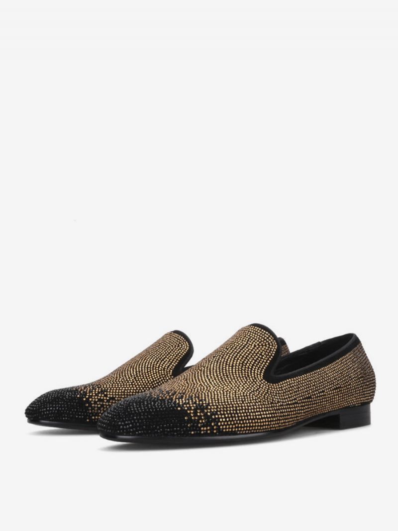 Miesten Loafer Musta Ja Hopea Kristalli Tekojalokiviä Tossut Slip-on Pyöreä Toe Mokkanahka Ylempi Prom Party Hääkengät - Syvä Vaaleankeltainen