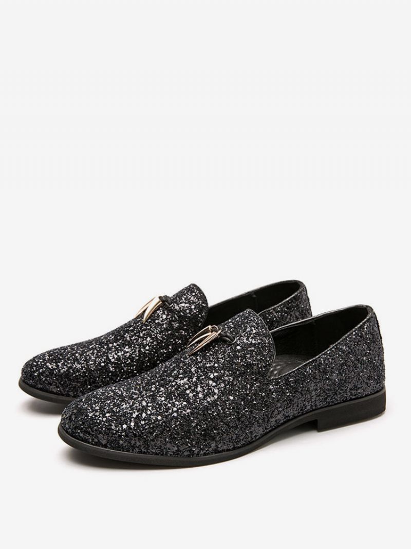 Miesten Loafer Prom Party Hääkengät Mustat Glitter Slip-on Pyöreävarvasmekko Juhlajuhlien