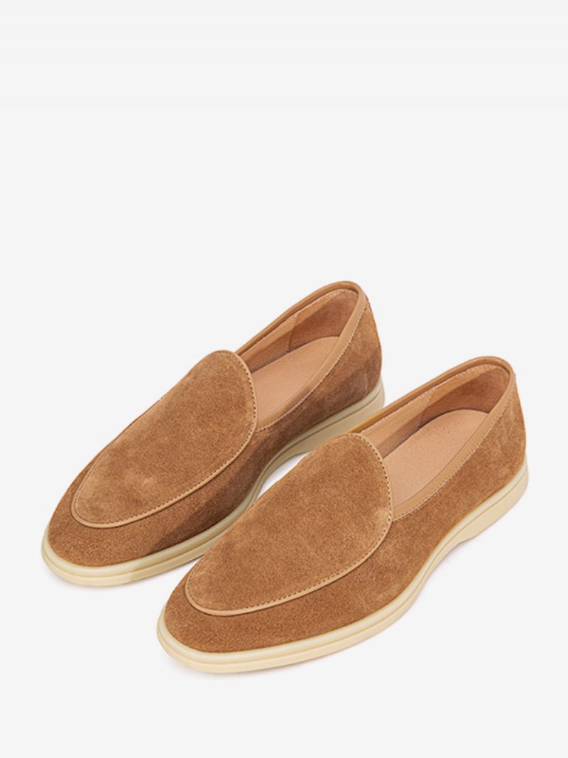 Miesten Loafer-slip-on Pyöreäkärkiset Lehmännahkaiset Kengät - Kahvinruskea