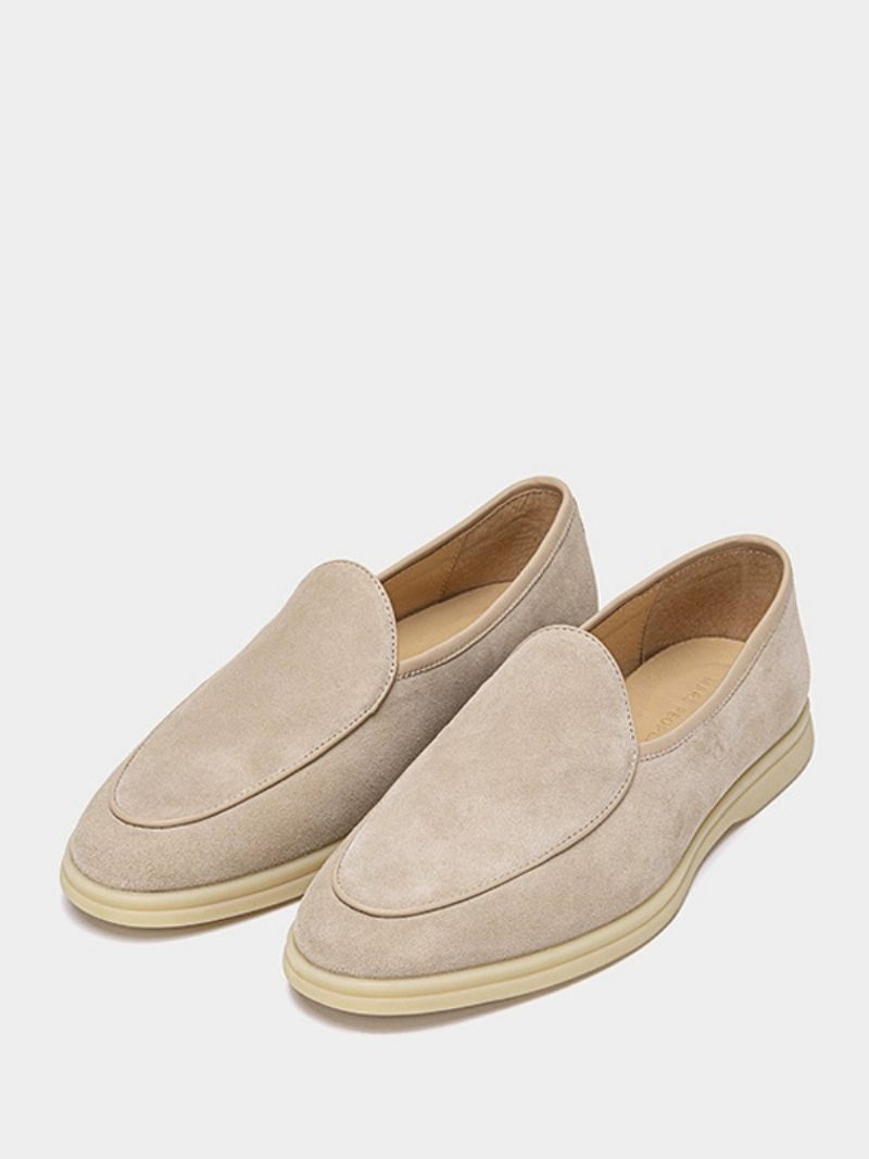 Miesten Loafer-slip-on Pyöreäkärkiset Lehmännahkaiset Kengät - Beige