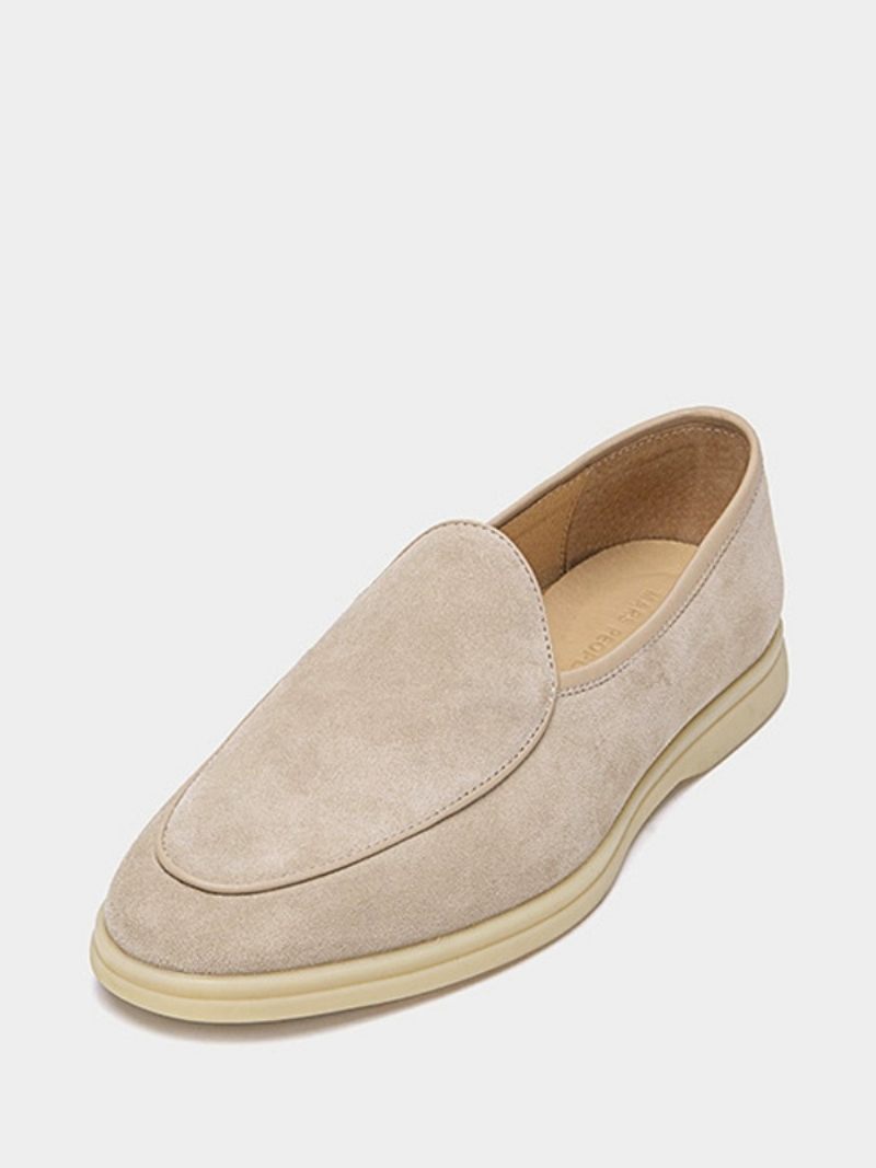 Miesten Loafer-slip-on Pyöreäkärkiset Lehmännahkaiset Kengät - Beige