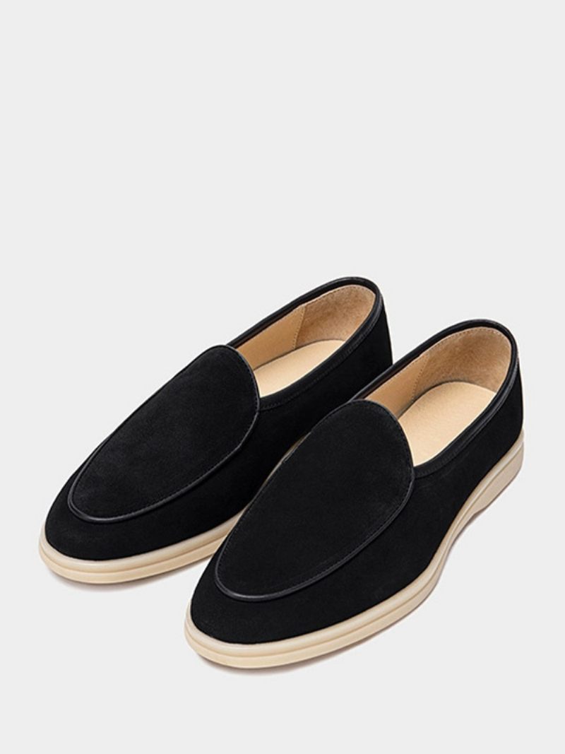 Miesten Loafer-slip-on Pyöreäkärkiset Lehmännahkaiset Kengät - Musta