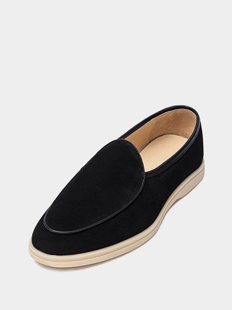 Miesten Loafer-slip-on Pyöreäkärkiset Lehmännahkaiset Kengät - Musta