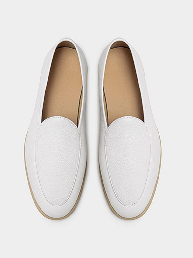 Miesten Loafer-slip-on Pyöreäkärkiset Lehmännahkaiset Kengät - Valkoinen