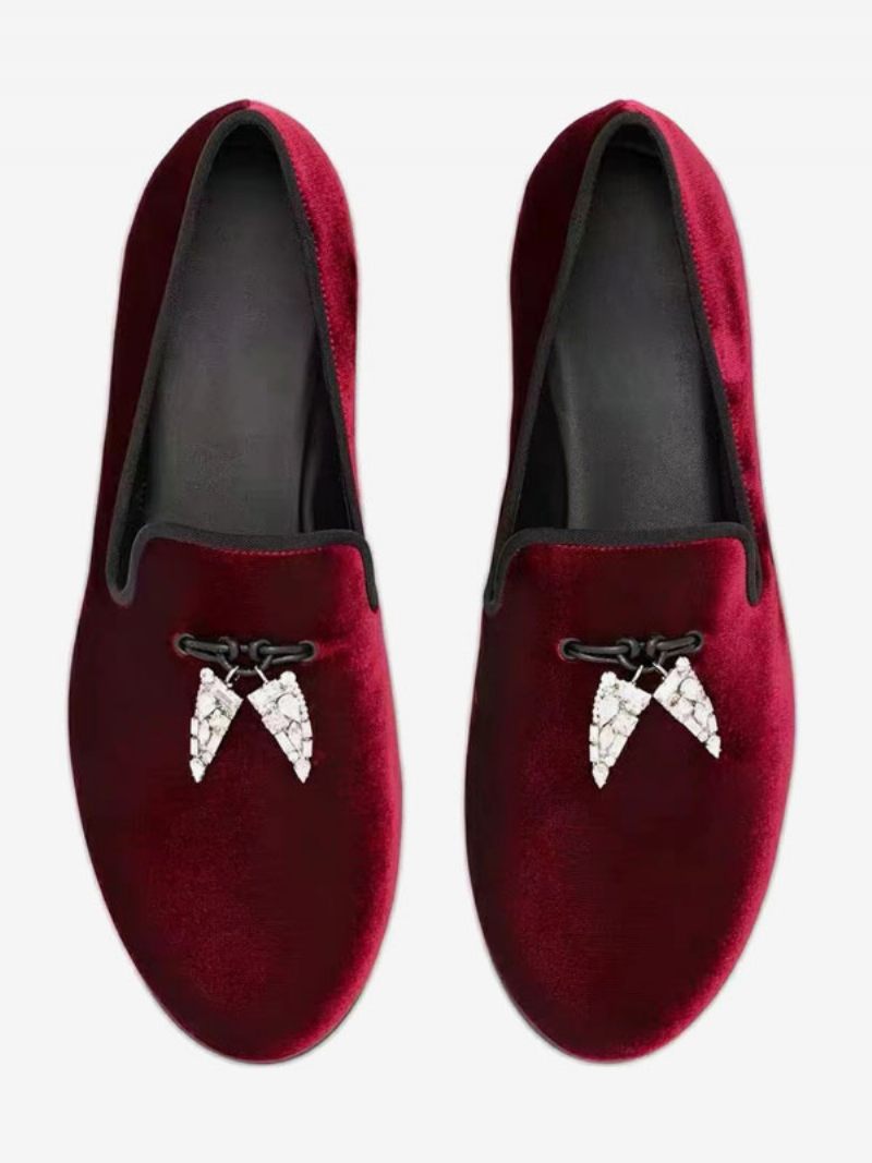 Miesten Loafers Musta Mokkanahka Päällinen Metalli Hainhammas Pyöreä Toe Slip On Prom Party Hääkengät - Tummanpunainen