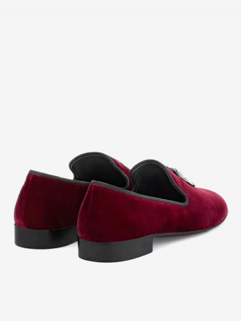 Miesten Loafers Musta Mokkanahka Päällinen Metalli Hainhammas Pyöreä Toe Slip On Prom Party Hääkengät - Tummanpunainen