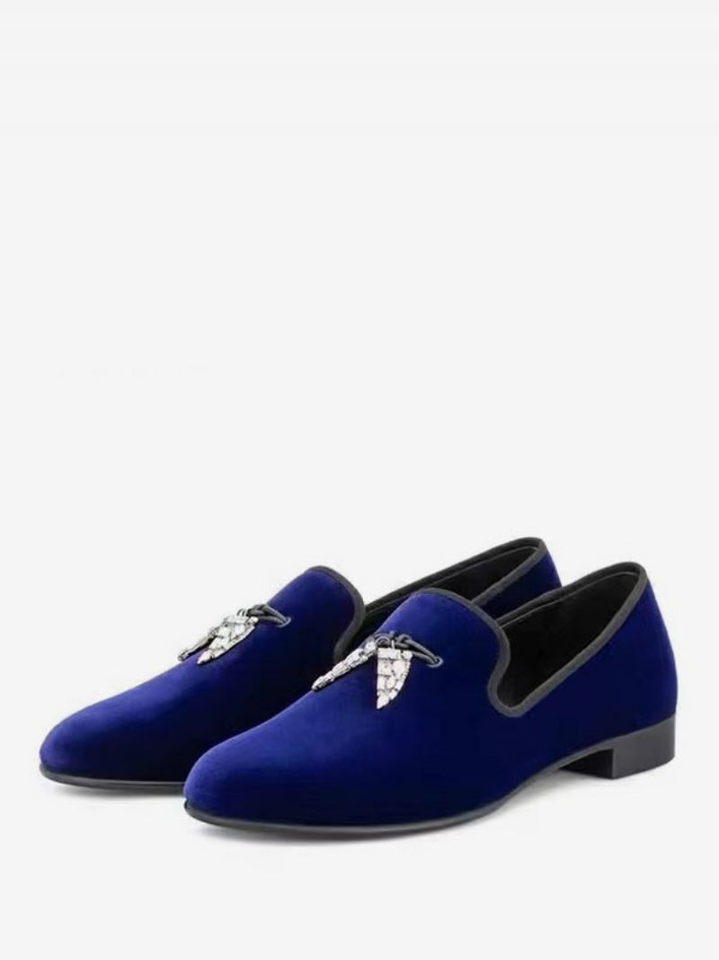 Miesten Loafers Musta Mokkanahka Päällinen Metalli Hainhammas Pyöreä Toe Slip On Prom Party Hääkengät -  Häikäisevän Sininen