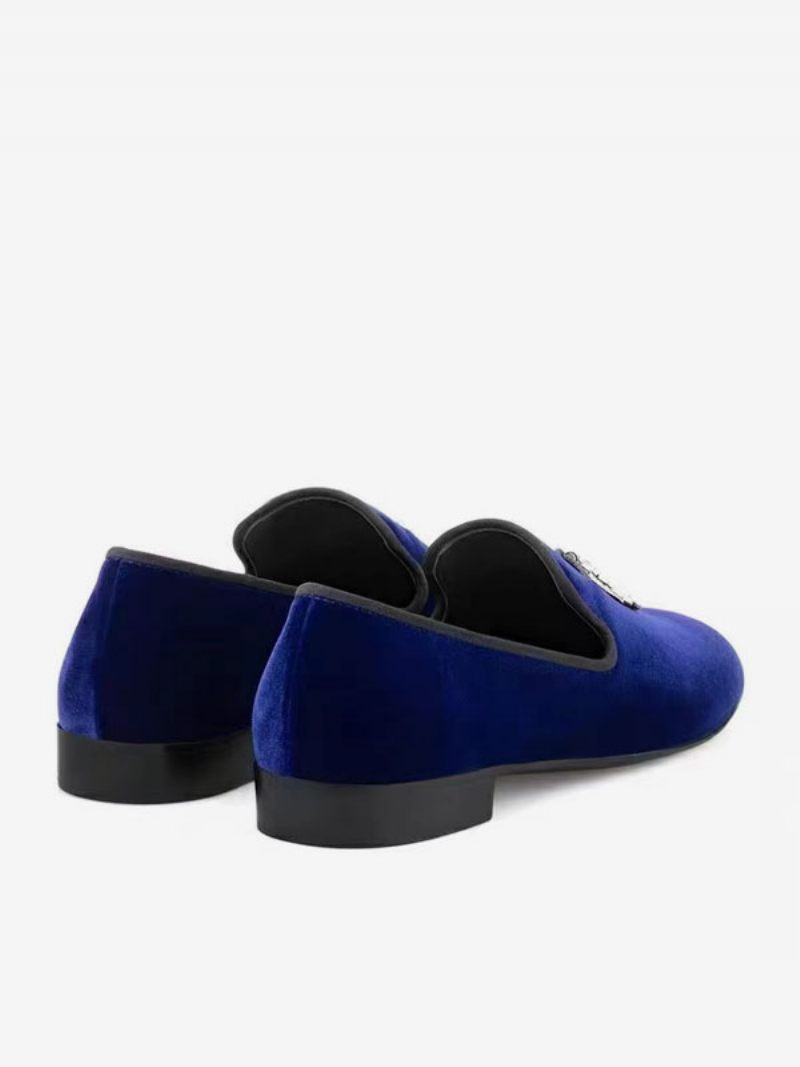 Miesten Loafers Musta Mokkanahka Päällinen Metalli Hainhammas Pyöreä Toe Slip On Prom Party Hääkengät -  Häikäisevän Sininen