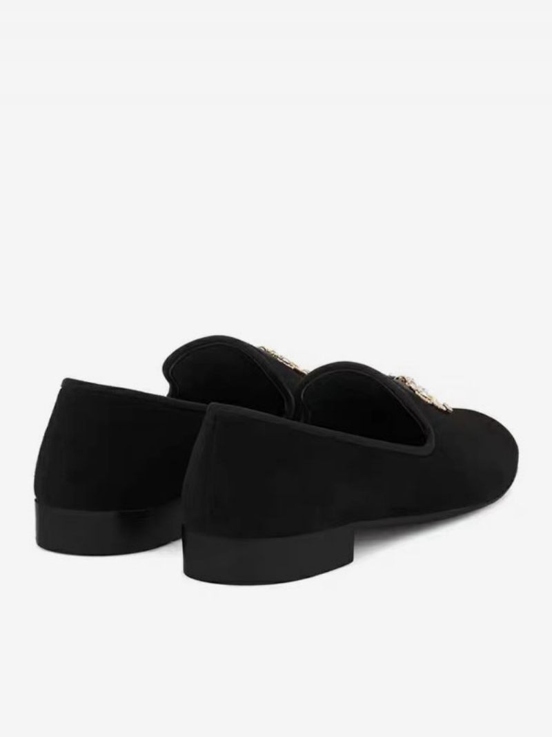 Miesten Loafers Musta Mokkanahka Päällinen Metalli Hainhammas Pyöreä Toe Slip On Prom Party Hääkengät - Musta