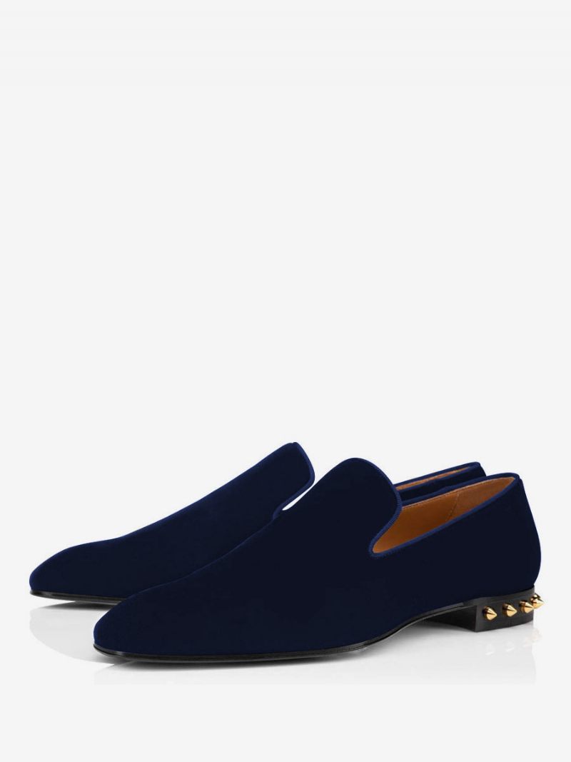 Miesten Mikromokkanahka Ylempi Niitit Artwork Loafer Kengät Slip-on - Dark Navy