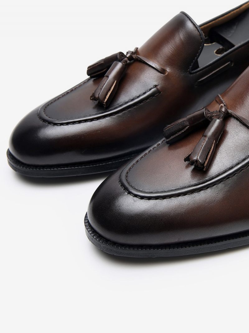 Miesten Mne's Loafers Lehmännahkainen Slip-on Tupsut Juhlapukukengät - Kahvinruskea