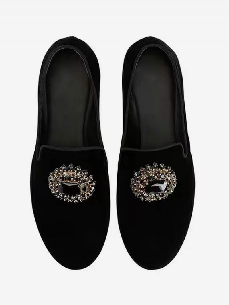 Miesten Mokkanahka Loafer Musta Tekojalokivikoristellut Slip On Dress -kengät Prom Party -hääkengät - Musta