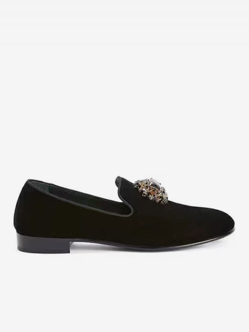 Miesten Mokkanahka Loafer Musta Tekojalokivikoristellut Slip On Dress -kengät Prom Party -hääkengät - Musta