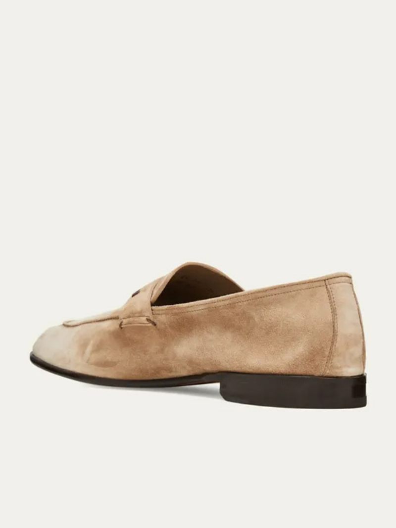 Miesten Mokkanahkainen Pyöreä Toe Penny Keeper Strap Vamp Slip-on Loafers - Vaalean Ruskea