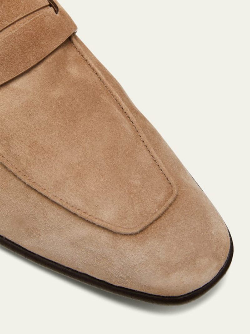 Miesten Mokkanahkainen Pyöreä Toe Penny Keeper Strap Vamp Slip-on Loafers - Vaalean Ruskea