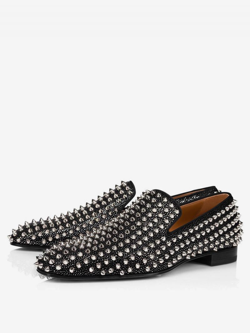 Miesten Musta Mekko Loafer Prom Party Hääkengät Niitit Slip-on Loafers