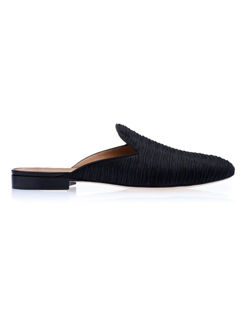 Miesten Musta Mokkanahkainen Loafer Mules Slip On Kengät - Musta