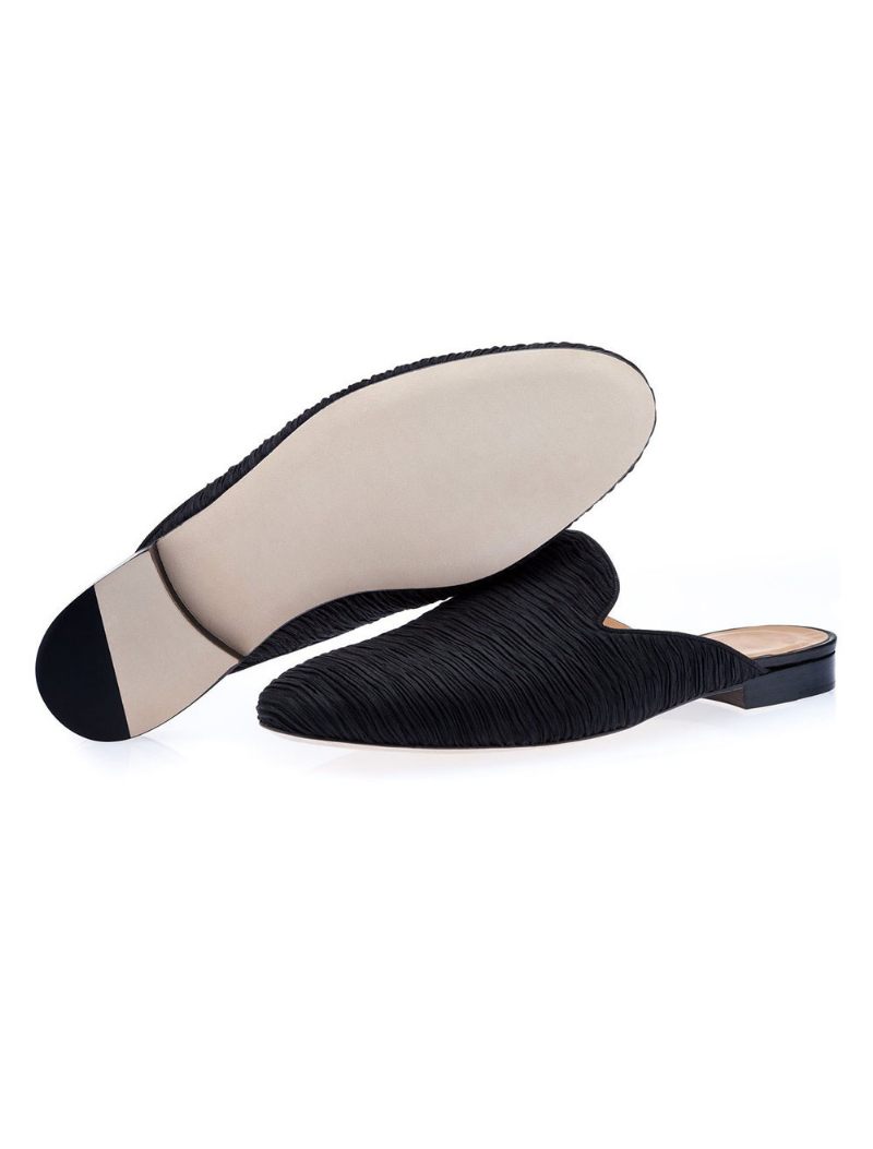 Miesten Musta Mokkanahkainen Loafer Mules Slip On Kengät - Musta