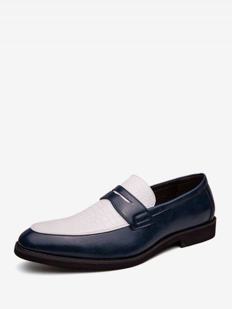 Miesten Penny Loafers Siniset Pyöreät Toe Slip-on Dress Groom Kengät