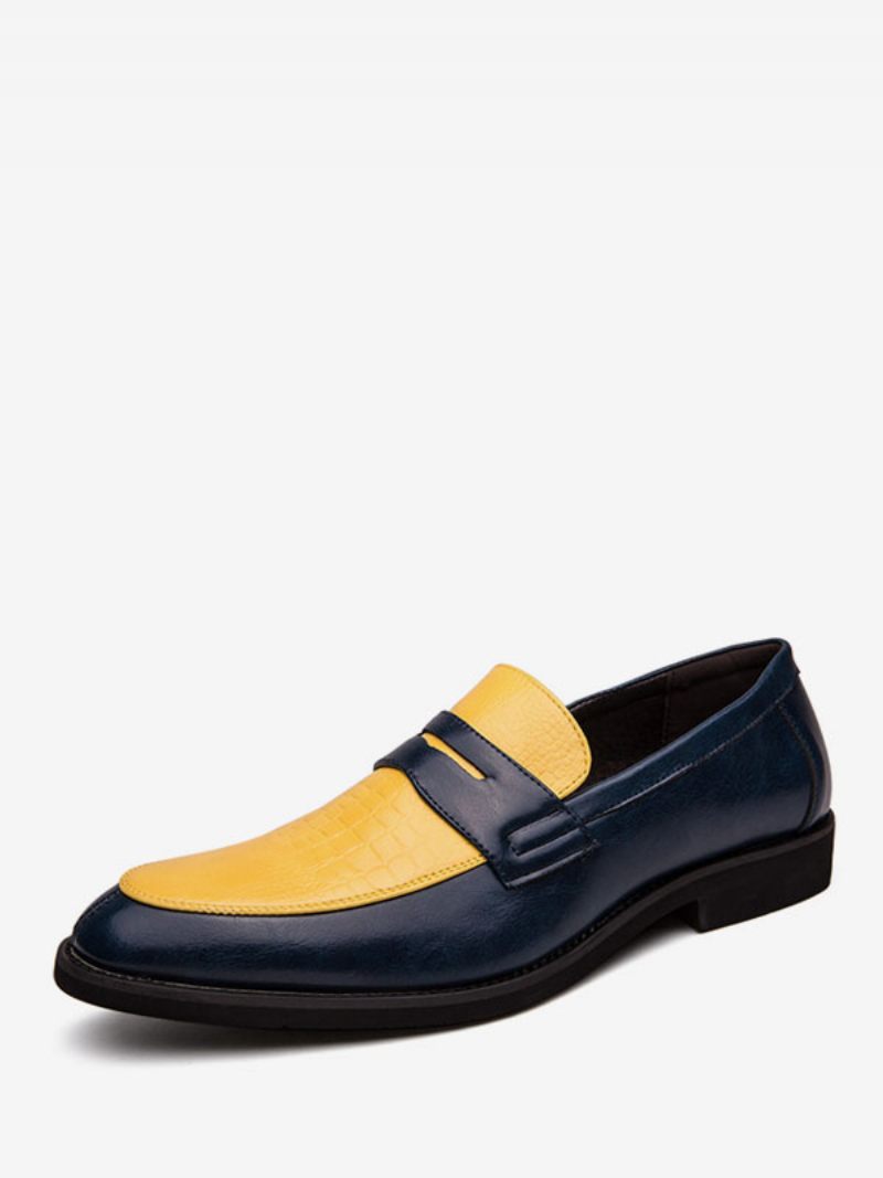 Miesten Penny Loafers Siniset Pyöreät Toe Slip-on Dress Groom Kengät - Keltainen