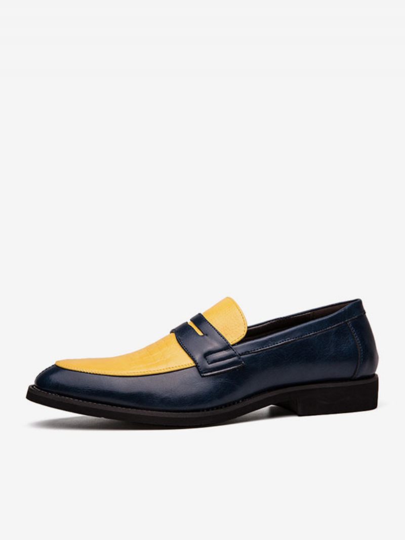 Miesten Penny Loafers Siniset Pyöreät Toe Slip-on Dress Groom Kengät - Keltainen