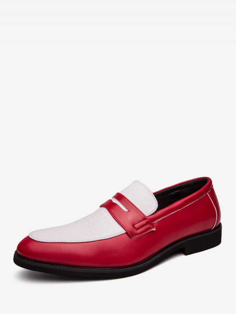 Miesten Penny Loafers Siniset Pyöreät Toe Slip-on Dress Groom Kengät - Punainen