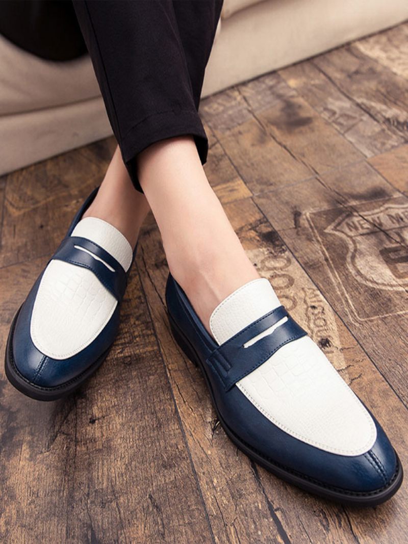 Miesten Penny Loafers Siniset Pyöreät Toe Slip-on Dress Groom Kengät - Sininen