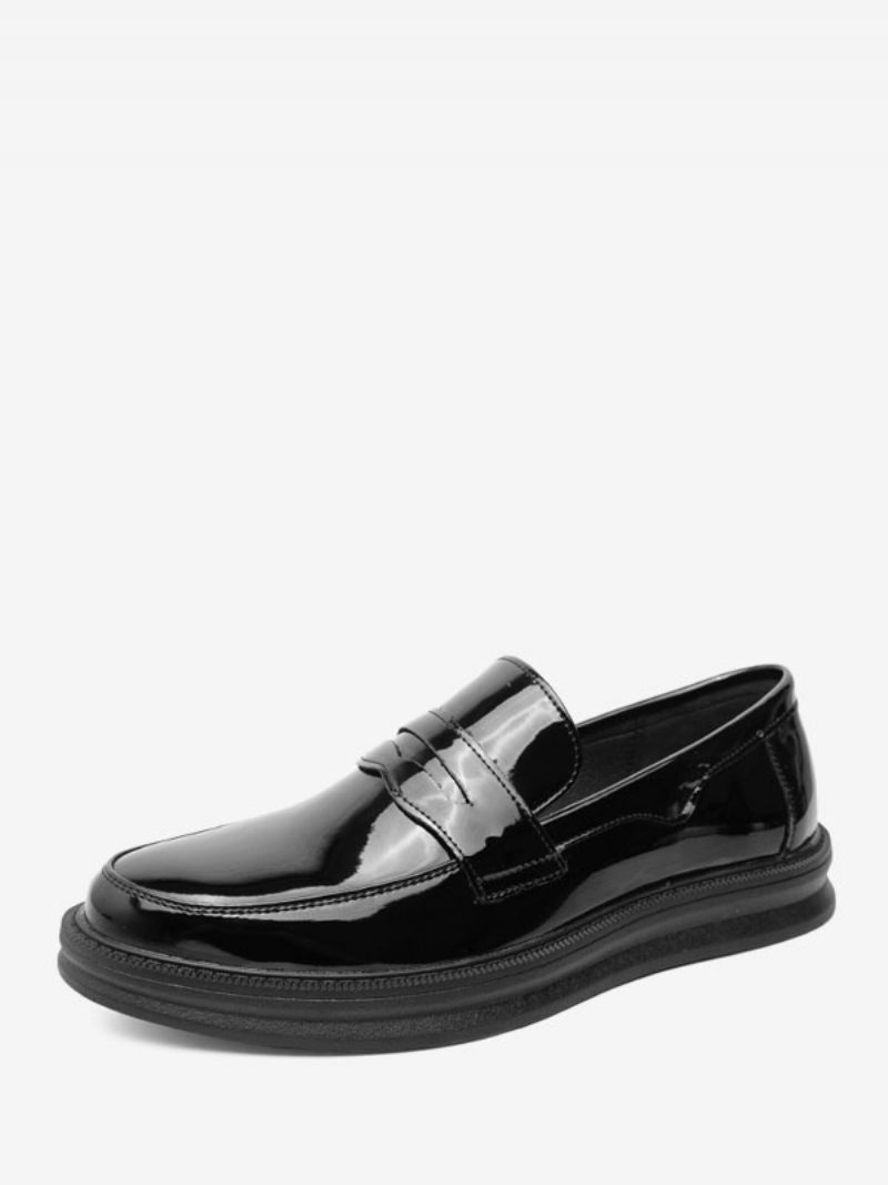 Miesten Penny Loafers Valkoinen Pyöreä Toe Slip On Dress Kengät - Musta