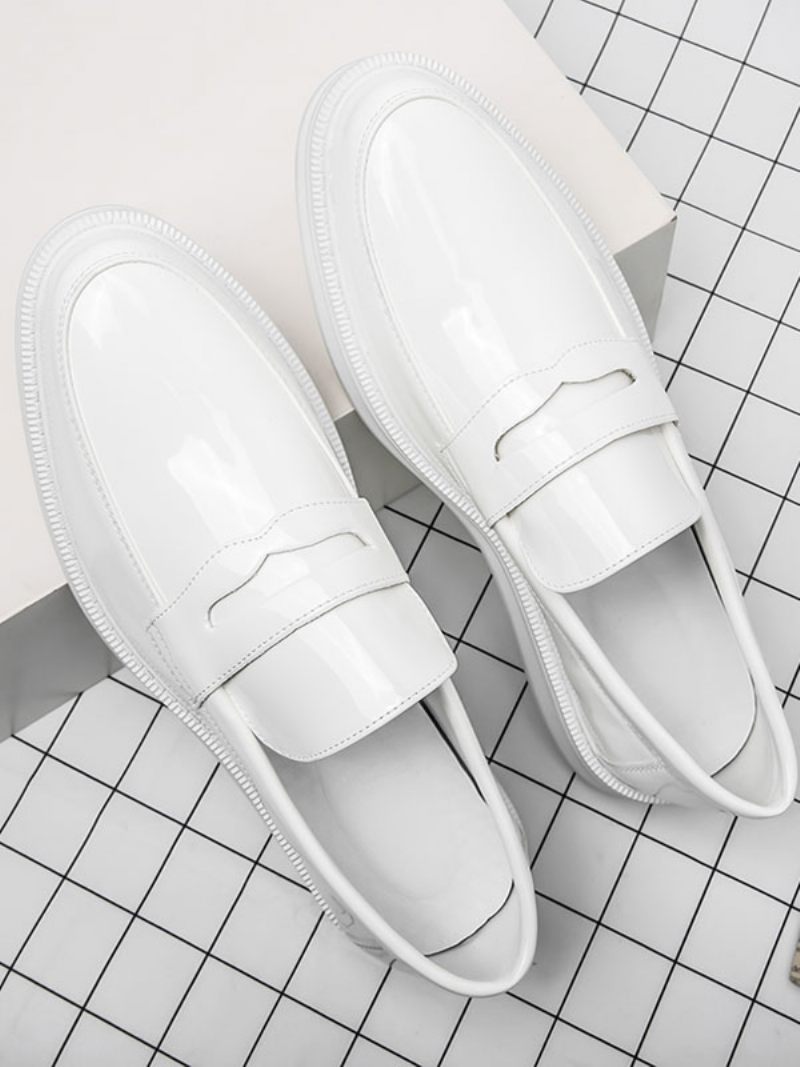 Miesten Penny Loafers Valkoinen Pyöreä Toe Slip On Dress Kengät - Valkoinen