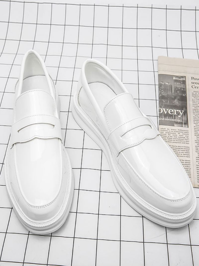 Miesten Penny Loafers Valkoinen Pyöreä Toe Slip On Dress Kengät - Valkoinen