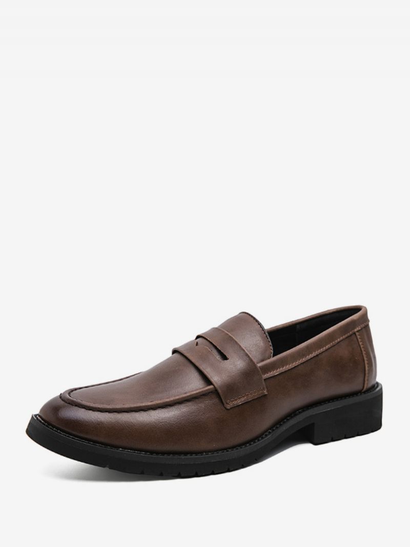 Miesten Prom Loafers Slip-on Pyöreäkärkiset Pu-nahkaiset Loafer-kengät - Kahvinruskea