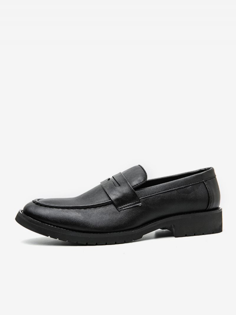 Miesten Prom Loafers Slip-on Pyöreäkärkiset Pu-nahkaiset Loafer-kengät - Musta