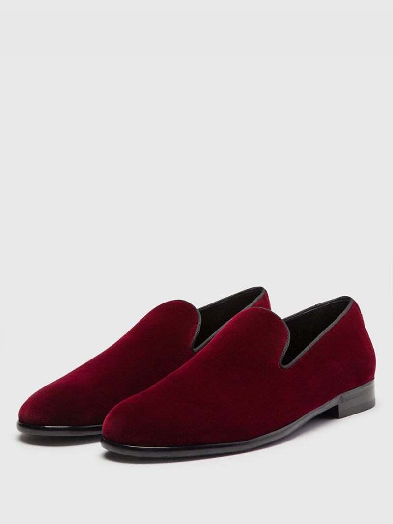 Miesten Punaiset Samettitossut Loaferit Prom Hääkengät Pyöreä Toe Slip On Kengät