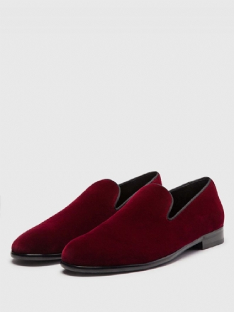 Miesten Punaiset Samettitossut Loaferit Prom Hääkengät Pyöreä Toe Slip On Kengät