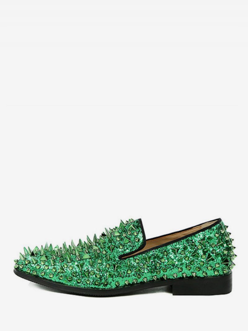 Miesten Spike Loafers Kengät Glitter Blue Pyöreä Toe Prom Party Hääkengät - Vihreä