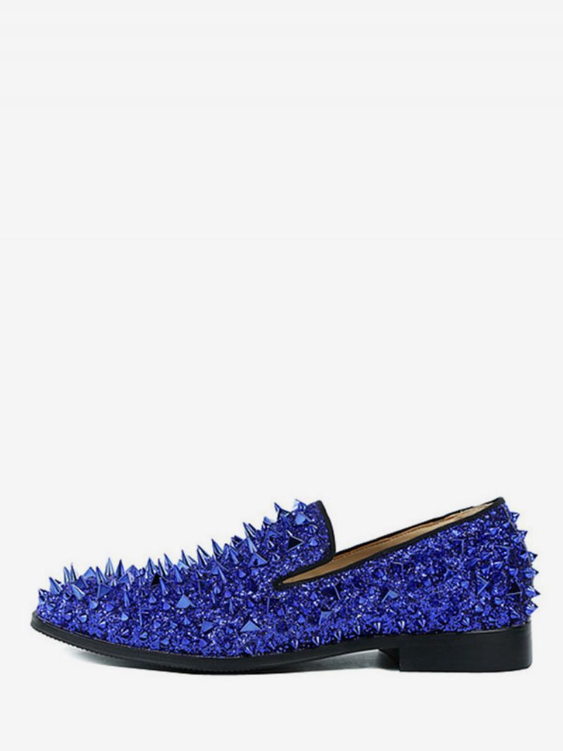 Miesten Spike Loafers Kengät Glitter Blue Pyöreä Toe Prom Party Hääkengät - Sininen