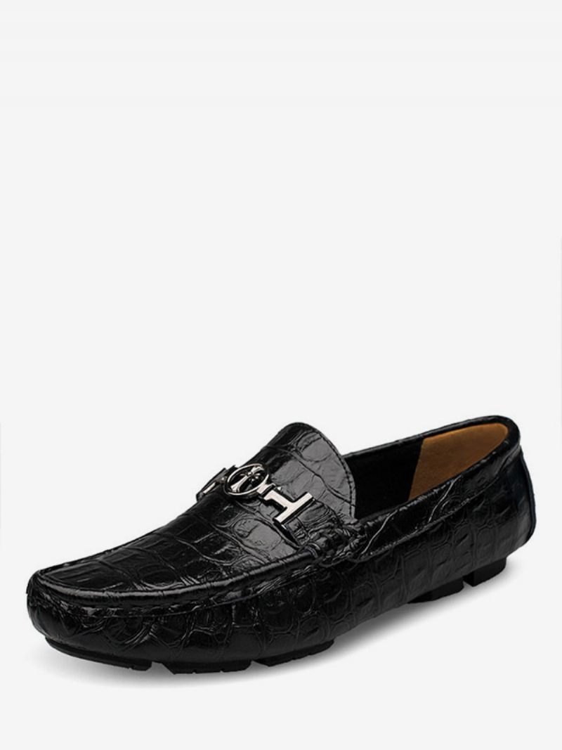 Miesten Vihreät Loaferit Kengät Pyöreäkärkiset Nahkaiset Ajo Penny Slip On - Musta