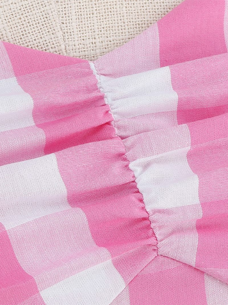 Naisten Barbie Pink Gingham -mekko 1950-luvun Laskostetut Olkaimet Ruudullinen Vintage-mekko - Pink