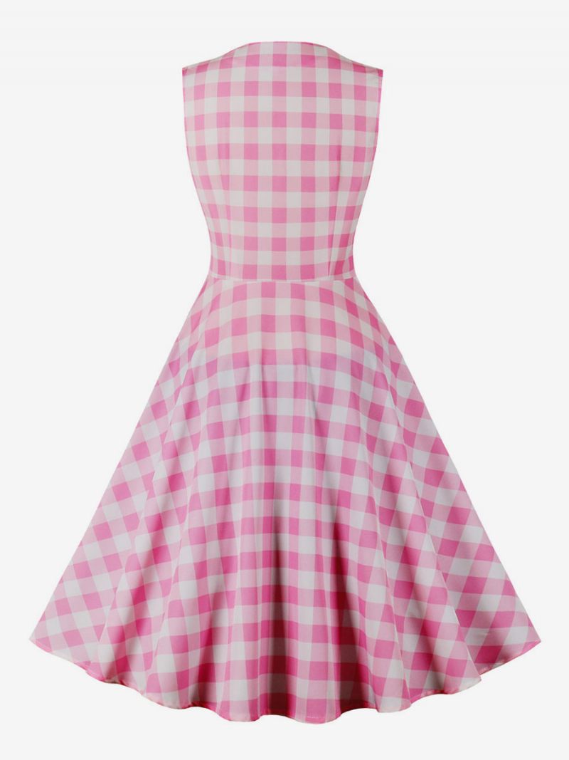 Naisten Barbie Pink Gingham Vintage -mekko 1950-luvun Audrey Hepburn Swing - Vaaleanpunainen