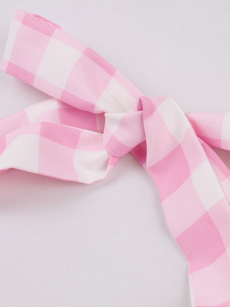 Naisten Barbie Pink Gingham Vintage -mekko 1950-luvun Midi Halter - Vaaleanpunainen