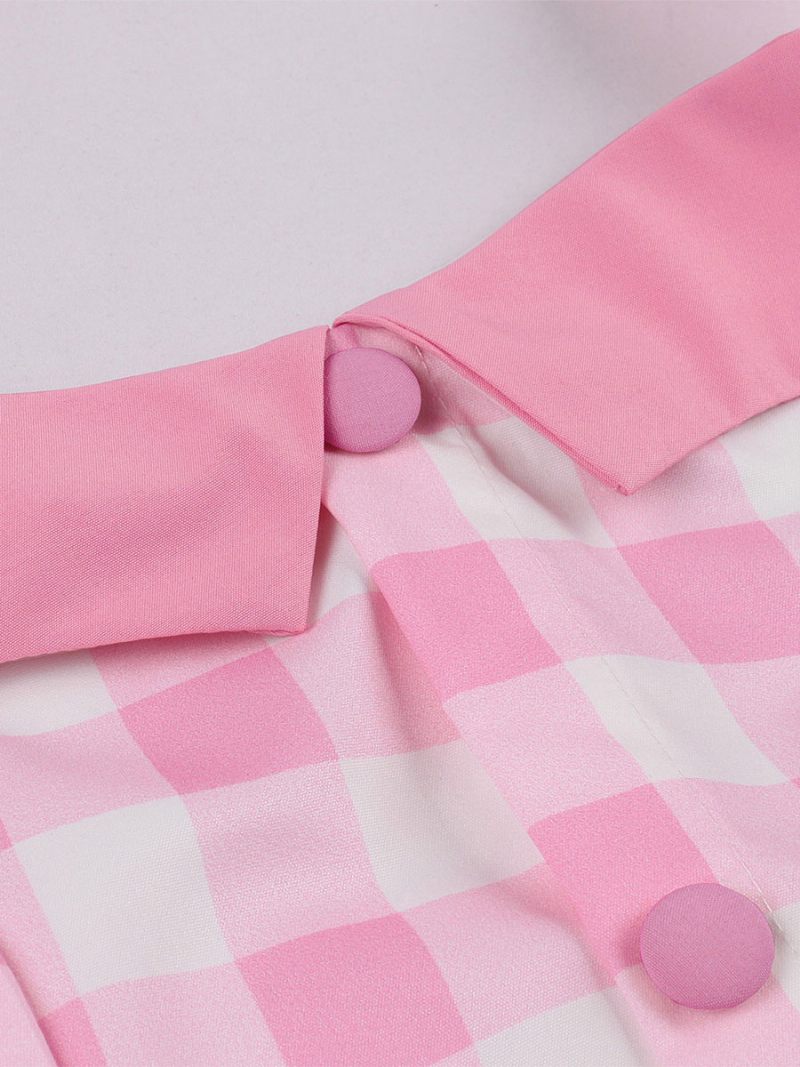 Naisten Barbie Pink Gingham Vintage -mekko 1950-luvun Midi Halter - Vaaleanpunainen