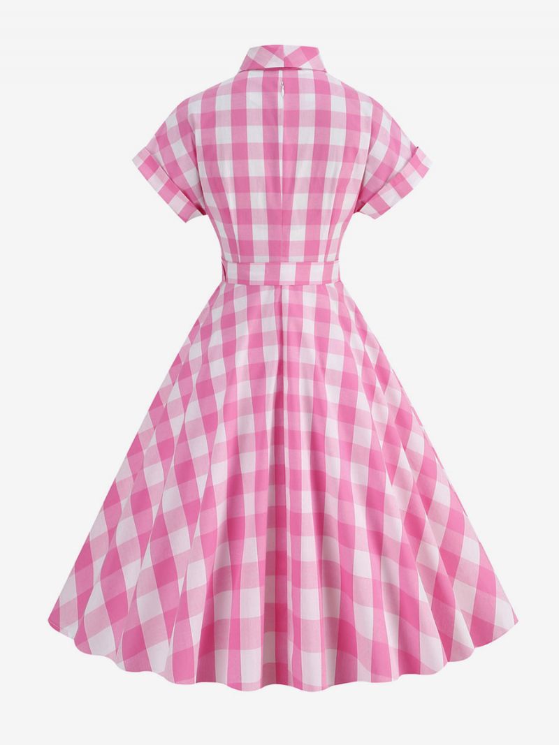 Naisten Barbie Pinkki Gingham-mekko 1950-luvun Lyhythihainen Ruudullinen Vintage-mekko - Pink