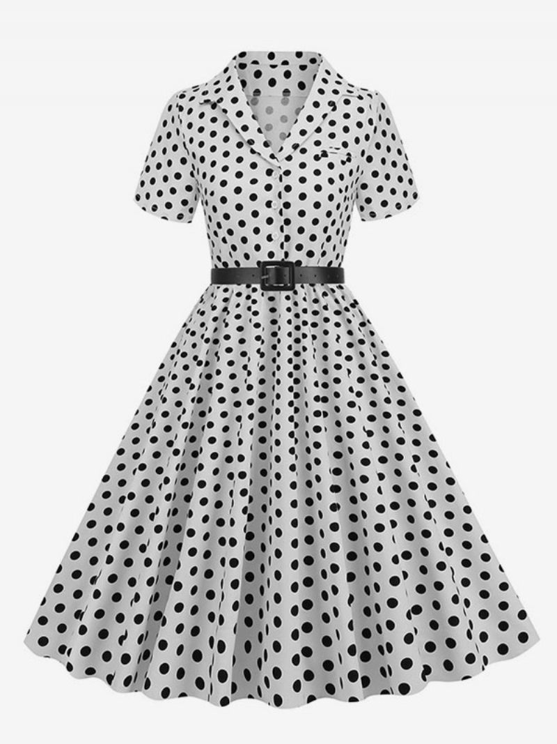 Naisten Retromekko 1950-luvun Audrey Hepburn -tyylinen Huoneen Yökuntoon Laitettu Kaulusnapit Lyhythihainen Pilkullinen Swing-mekko