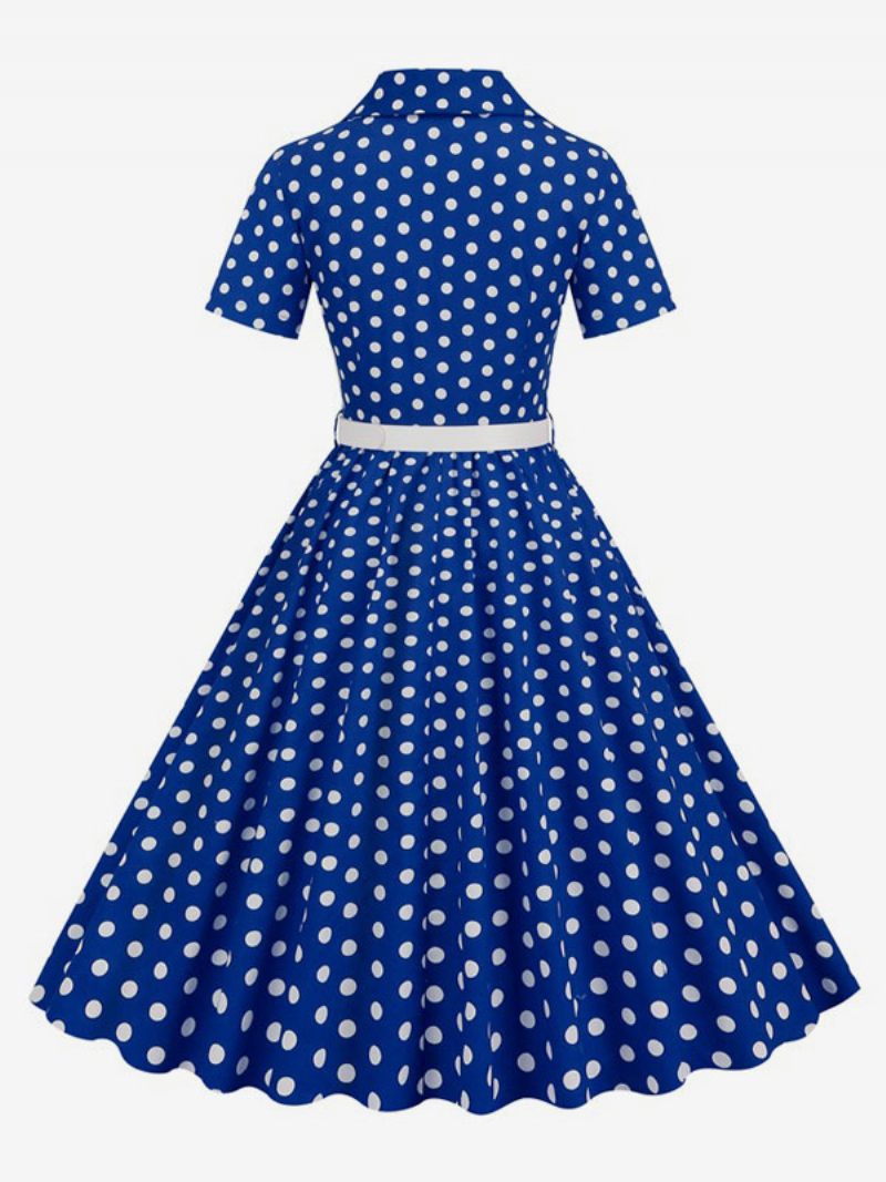 Naisten Retromekko 1950-luvun Audrey Hepburn -tyylinen Huoneen Yökuntoon Laitettu Kaulusnapit Lyhythihainen Pilkullinen Swing-mekko - Kuninkaallinen